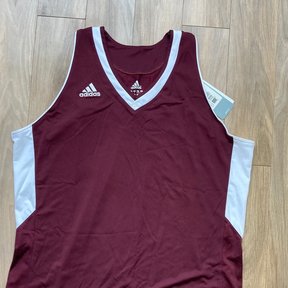 adidas performance tank team jersey top maroon white size L - Picture 4 of 17